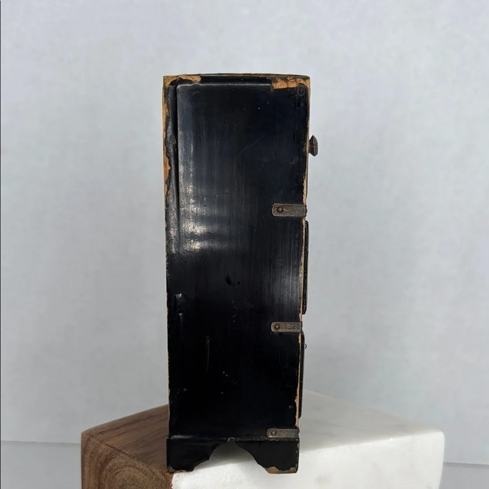 Vtg Japanese miniature hand painted black Wood 4 drawer chest Jewelry dollhouse